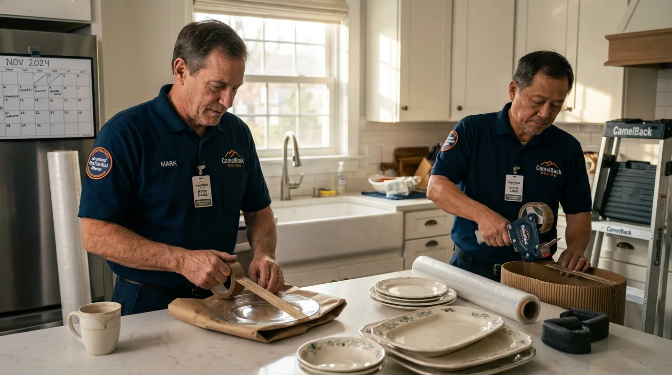 Professional crew packing kitchen dishware in Hagerstown, MD